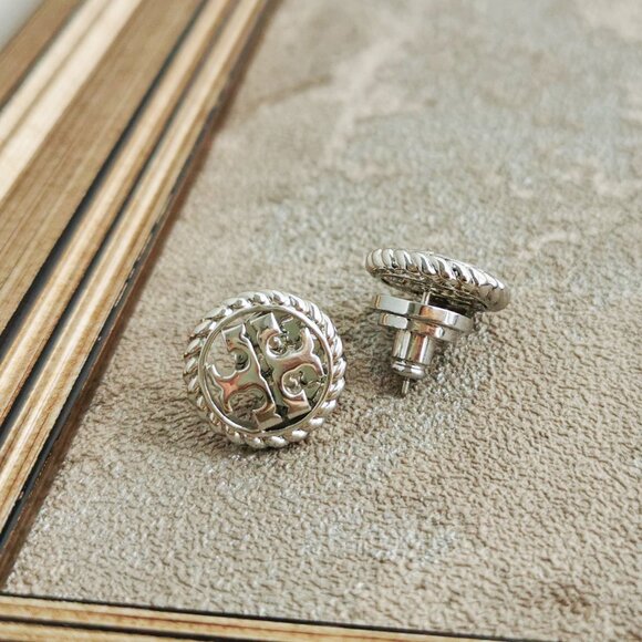 Tory Burch Rope Logo Silver Stud Earrings Jewelry - Picture 3 of 4